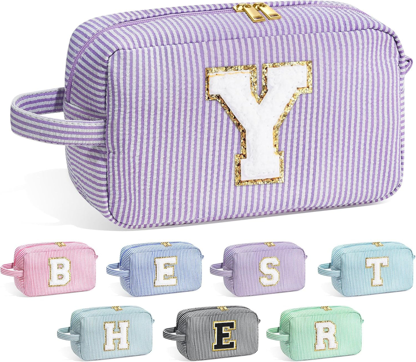 YOOLIFE Travel Cosmetic Bag for Women - Monogram Initial Makeup Bag Toiletry Bag Pouch Make Up Case for Women Mom Bridesmaid Best Friend Sister Teacher, Personalized Birthday Gifts for Women Y