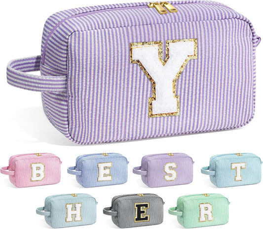YOOLIFE Travel Cosmetic Bag for Women - Monogram Initial Makeup Bag Toiletry Bag Pouch Make Up Case for Women Mom Bridesmaid Best Friend Sister Teacher, Personalized Birthday Gifts for Women Y