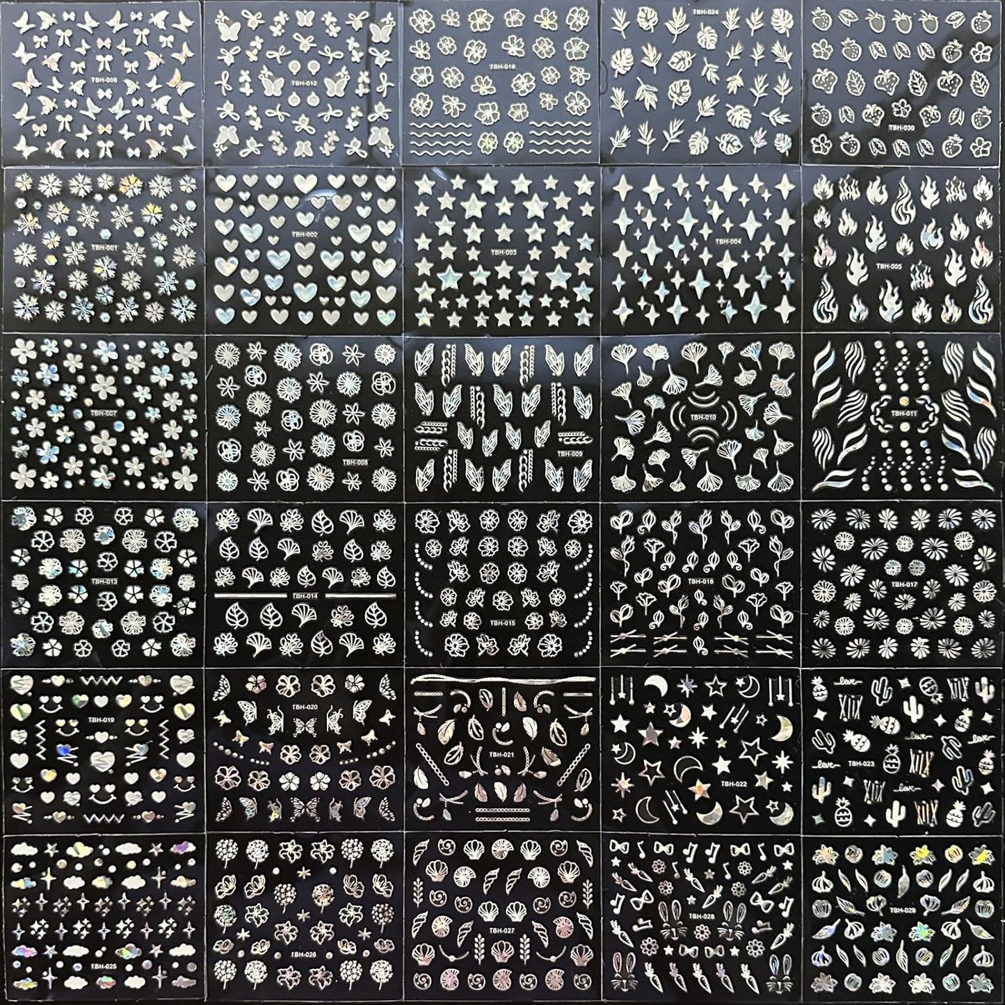 30 Sheets Aurora Nail Art Stickers Decals 3D Self Adhesive Flower Nail Stickers for Nail Art Moon Star Nail Decals Leaf Heart Nail Design for DIY Acrylic Nails Decoration Accessories for Women Girls