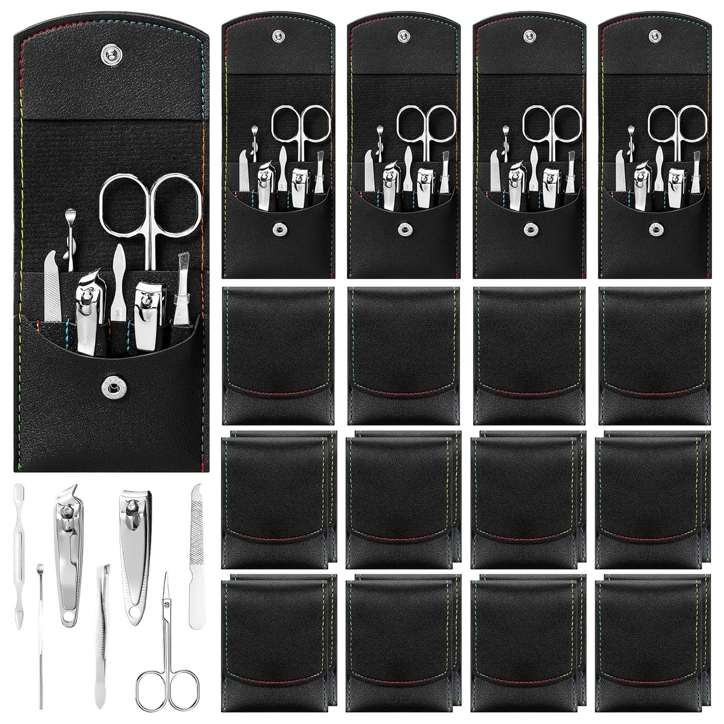Lasnten 24 Set Christmas Manicure Set Bulk Nail Clippers Grooming Nail Kit Stainless Steel Professional Pedicure Kit Pedicure Tools with Travel Case Gifts for Xmas Men Women(7 in 1,Black)