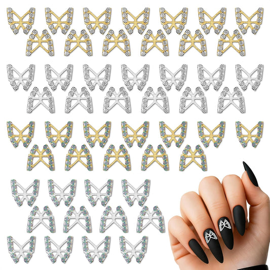 50 Pcs Butterfly Charms for Nails – Silver & Gold Butterfly Nail Charms, Long-Lasting Shine, Nail Decorating Kit for Any Occasion – Sparkly Nails Design for Eye-Catching Style