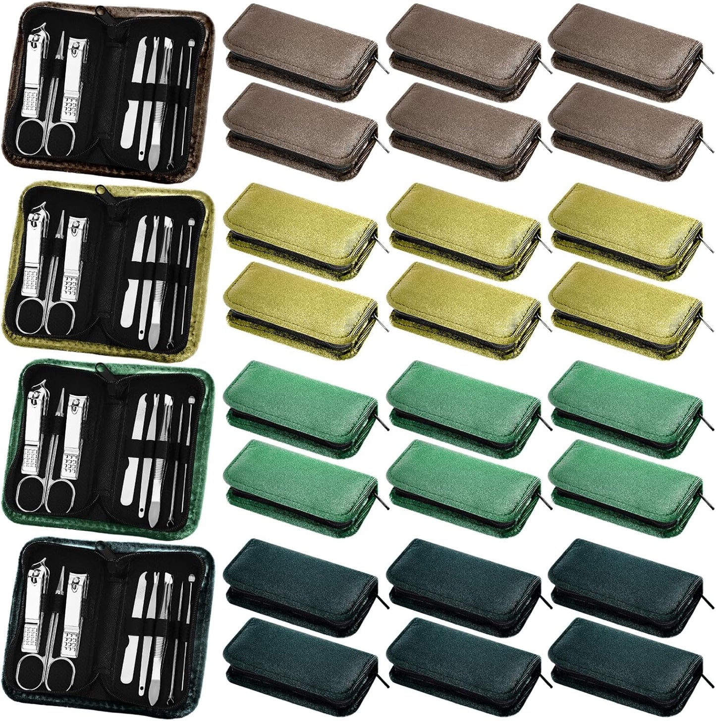 Coume 24 Sets Manicure Set Bulk Rad Tech 8 in 1 Nail Clippers Kit Luxurious Travel Case Stainless Steel Nails Care Tool Office Gift for Coworker Nurse Practitioner Week Christmas(Green Series)