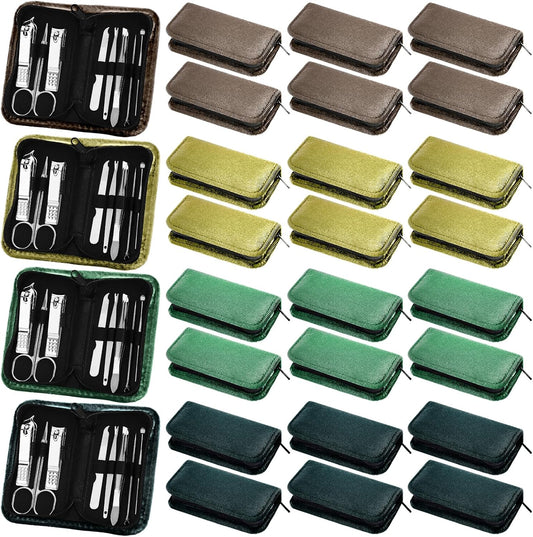 Coume 24 Sets Manicure Set Bulk Rad Tech 8 in 1 Nail Clippers Kit Luxurious Travel Case Stainless Steel Nails Care Tool Office Gift for Coworker Nurse Practitioner Week Christmas(Green Series)