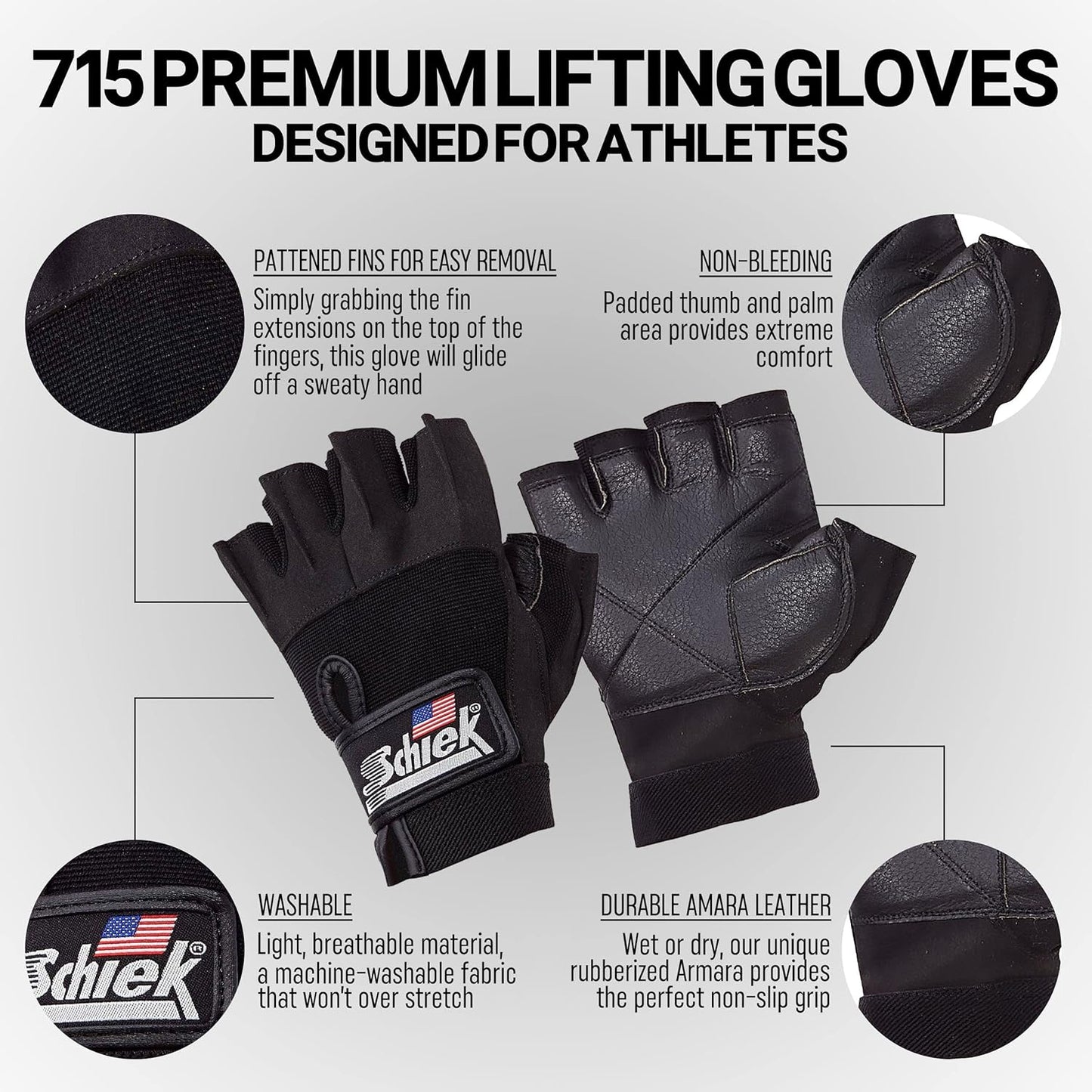Schiek Sports 715 Premium Gel Lifting Gloves - Exercise Equipment Gloves