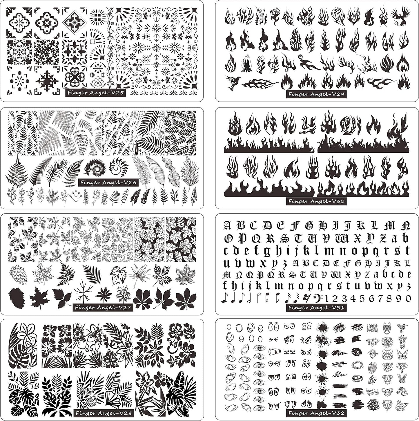 13pcs Stamping Nail Art Plates Set with 2 Stamper, 2 Scraper, Storage Bag - Leaves, Flowers, Animal Nail Plate Templates