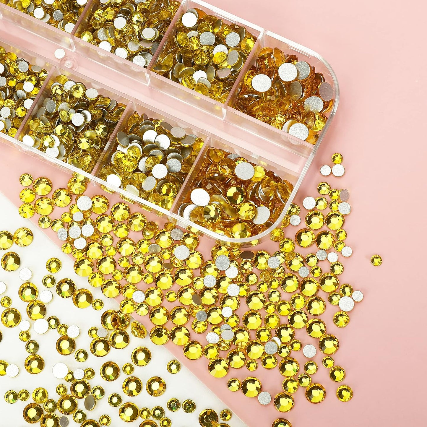 2400Pcs Lemon Yellow Flatback Rhinestones for Crafts,Nail Gems Glass Flatback Rhinestones Gemstones Glass Diamonds Stones Bling Rhinestone with Tweezers and Picking Pen