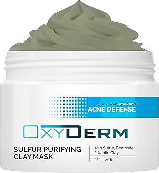 Sulfur Purifying Clay Mask- Deep Pore Cleansing Treatment. Clears Away Acne Blemishes, Clogged Pores, Scars, Oily Skin, Whitehead & Blackhead Pimples for Face & Body with Natural Healing.